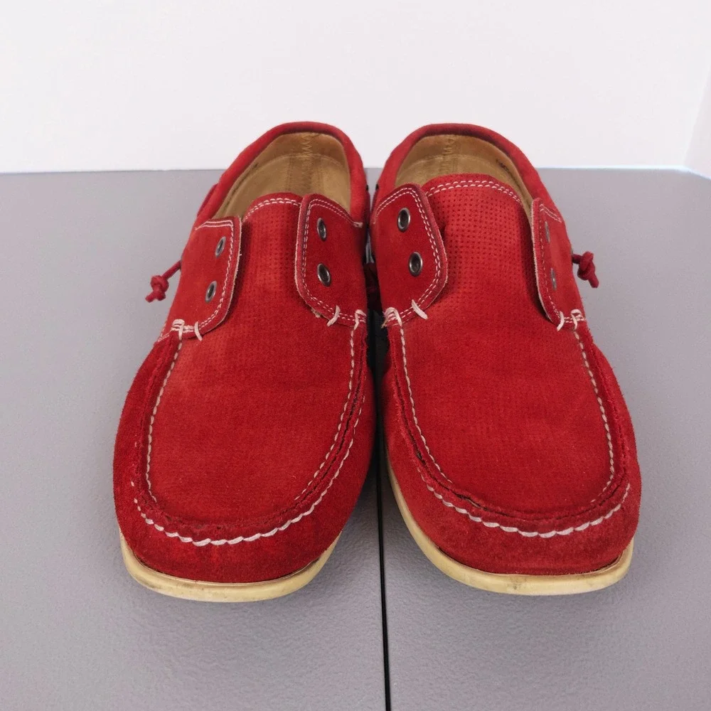 John Varvatos USA Schooner Boat Shoes Mens 9 Red Suede Moc Toe Slip On Preppy